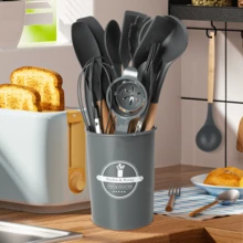 Lislark 14pcs Silicone & Stainless Steel Non-Stick Cookware Set With Ergonomic Black/Yellow Non-Slip Handle - Complete Kitchen Utensil Collection For Baking, Grating, Slicing, Mixing, Serving - Dishwasher & Space-Saving Design, Small Cooking Utensils - Black - View 1