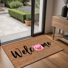 1pc Cute Pig With "Welcome" Pattern Printed Rug, Faux Wool Mat - Highly Absorbent, Easy To Clean, Suitable For Home Decor, Farmhouse, Entryway, Indoor, Room, Kitchen, Dining Room, Small Office/Home Office, Sink, Laundry Room, Doormat, Kitchen Mat, Non-Slip Mat - Multicolor - View 13