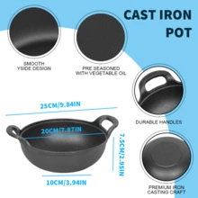 Lislark Cast Iron Shallow Casserole Dish Pan Cooking Pot Stew Stockpot Kitchen Cookware - 黑色 - 查看 4