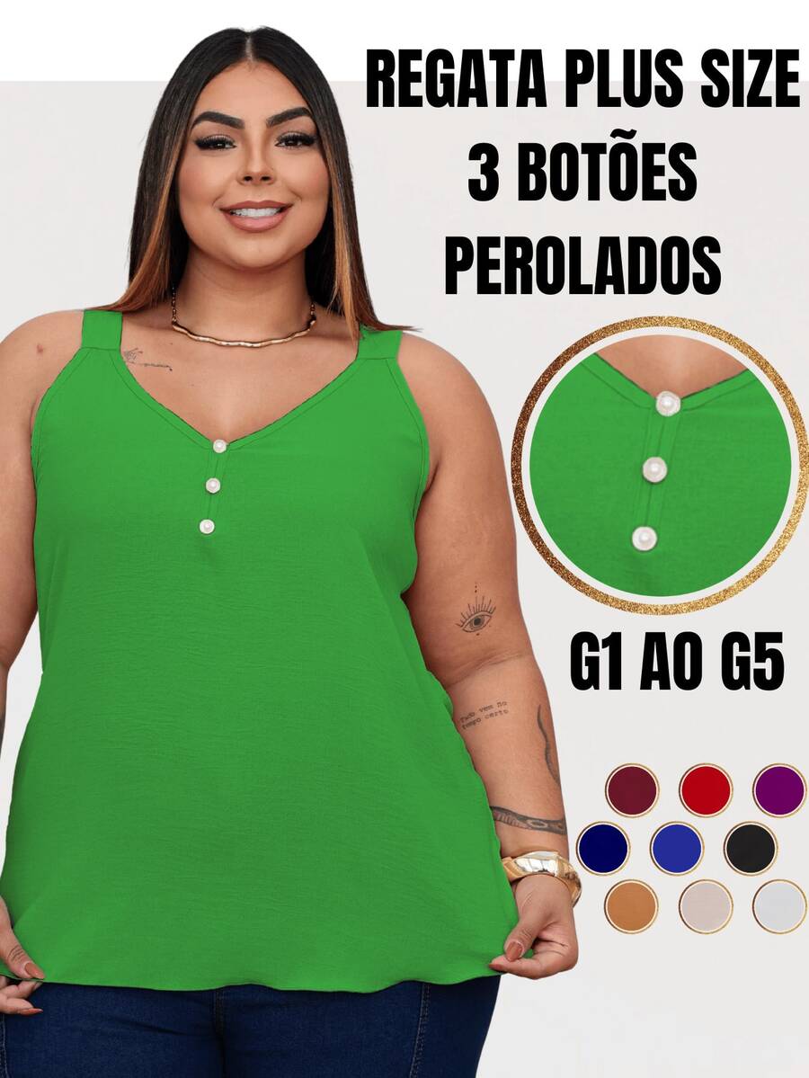 Duna Women's Plus Size Tank Top With Pearl Buttons GG G1 To G3 - Bandera Verde - Ver 1