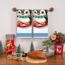2/4 pièces Serviettes à motif pingouin, cadeaux de Noël, décorations de Noël, serviettes microfibre super absorbantes et modernes pour la cuisine, la cuisson, la vaisselle, le nettoyage, les serviettes de toilette, la décoration de cuisine, cadeaux pour les voisins, les mamans, les anniversaires, les pendaisons de crémaillère pour les amis, les essentiels de cuisine, les nécessités quotidiennes