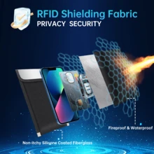 阻燃屏蔽收纳袋 - 隐私安全整理袋，具备防追踪功能，安全文件整理袋，适用于旅行和居家使用，阻燃屏蔽整理袋，可存放信用卡、护照和贵重物品 - 黑色 - 查看 3
