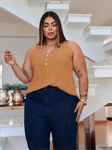 Duna Women's Plus Size Tank Top With Pearl Buttons GG G1 To G3 - 米色 - 查看 5