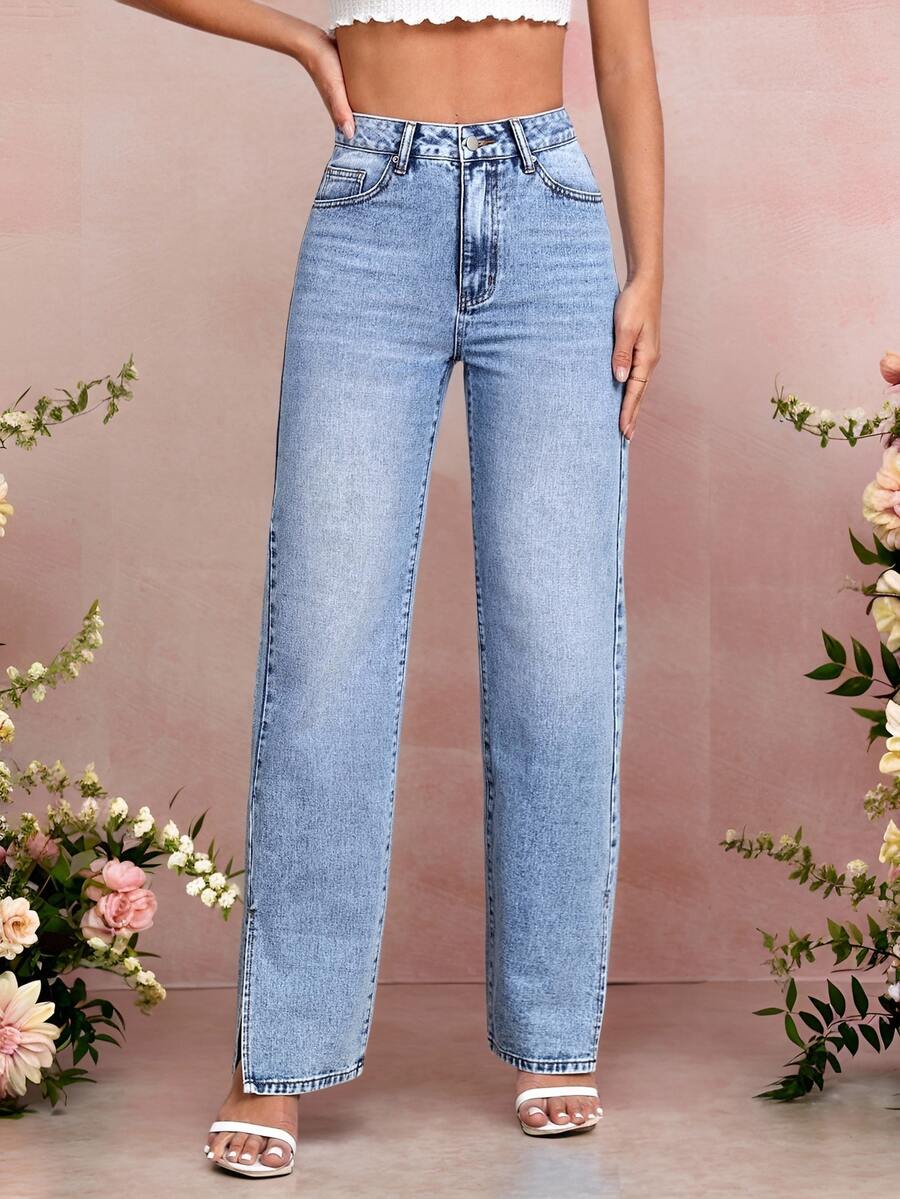 Jeans casual ed eleganti a vita alta, adatti per l'uso quotidiano