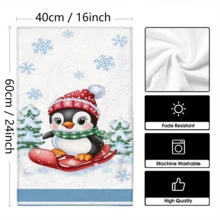 2/4 pièces Serviettes à motif pingouin, cadeaux de Noël, décorations de Noël, serviettes microfibre super absorbantes et modernes pour la cuisine, la cuisson, la vaisselle, le nettoyage, les serviettes de toilette, la décoration de cuisine, cadeaux pour les voisins, les mamans, les anniversaires, les pendaisons de crémaillère pour les amis, les essentiels de cuisine, les nécessités quotidiennes