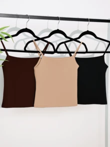 Kit 3 Cropped Women's Tank Top Strappy Basic Summer Suplex - Sôcôla/Nude/Đen - Xem 1
