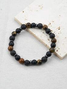 8mm Men's Fashion Casual Beaded Bracelet Map Jasper & Lava Stone & Obsidian Crystal Healing Power Bracelet, Natural Stone Bracelet, Spiritual Clarity And Focus Jewelry Gift