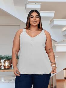 Duna Women's Plus Size Tank Top With Pearl Buttons GG G1 To G3 - 白色 - 查看 6
