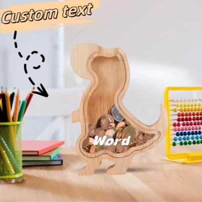 1 Personalized Piggy Bank With Name And Animal Pattern, Large Wooden Animal Shape Coin Container, Cute Clear Acrylic Decorative Coin Jar, Suitable Gift For Son And Daughter, Birthday Gift, Room Decoration