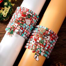1pc A New Christmas Style Soft Clay White, Green And Red Mixed Color Multi-Layered Elastic Bracelet
