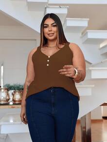 Duna Women's Plus Size Tank Top With Pearl Buttons GG G1 To G3 - 鏽棕色 - 查看 5