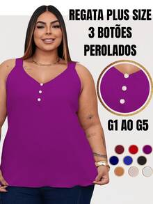 Duna Women's Plus Size Tank Top With Pearl Buttons GG G1 To G3 - Purple - View 1