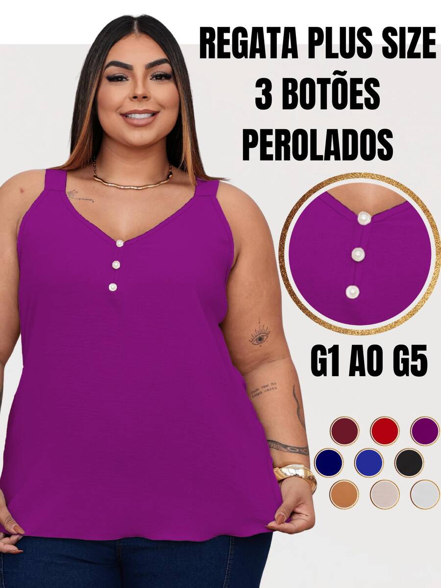 Duna Women's Plus Size Tank Top With Pearl Buttons GG G1 To G3 - Purple - View 1