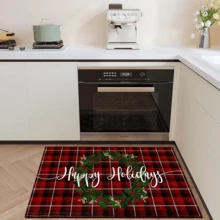 1 pièce Paillasson avec texte "Joyeuses Fêtes" et imprimé graphique, convient comme cadeau de Noël, décoration de Noël, en fausse laine, très absorbant et facile à nettoyer, idéal pour la décoration de la maison, le style campagnard, l'entrée, l'intérieur, la chambre, la cuisine, la salle à manger, le petit bureau/bureau à domicile, l'évier, la buanderie, le paillasson, le tapis de cuisine, tapis antidérapant - Multicolore - Voir 4