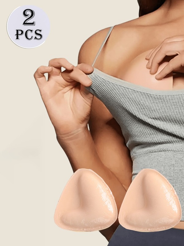 2pcs Beige, Coffee, Black Triangle Shaped Adhesive Bra Pads, Polyester Material, Reusable Sticky Bra Inserts For Yoga, Running, Party, Swimming, Lift And Support Function, Invisible And Comfortable Wear, Suitable For Bikini And Swimwear