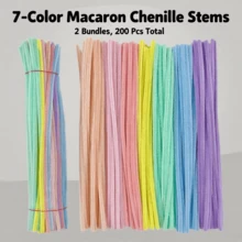 100/200 قطعة من أعواد التنظيف الملونة بألوان الباستيل، 7 ألوان بألوان حلوى الماكرون، أعواد الشينيل للمشاريع الفنية والحرفية، ديكورات زهور DIY