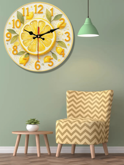 Pc 10 Inch/12 Inch Round Wand Clock, Refreshing Lemon Slice Bright s, Silent Does Not Tick, Home ation, Giving, AA Batteries (Batteries Included) Room view 3