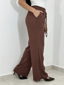 DUNA Women's Wide Leg Pants With Elastic Waist And Pocket - Rỉ Nâu - Xem 3