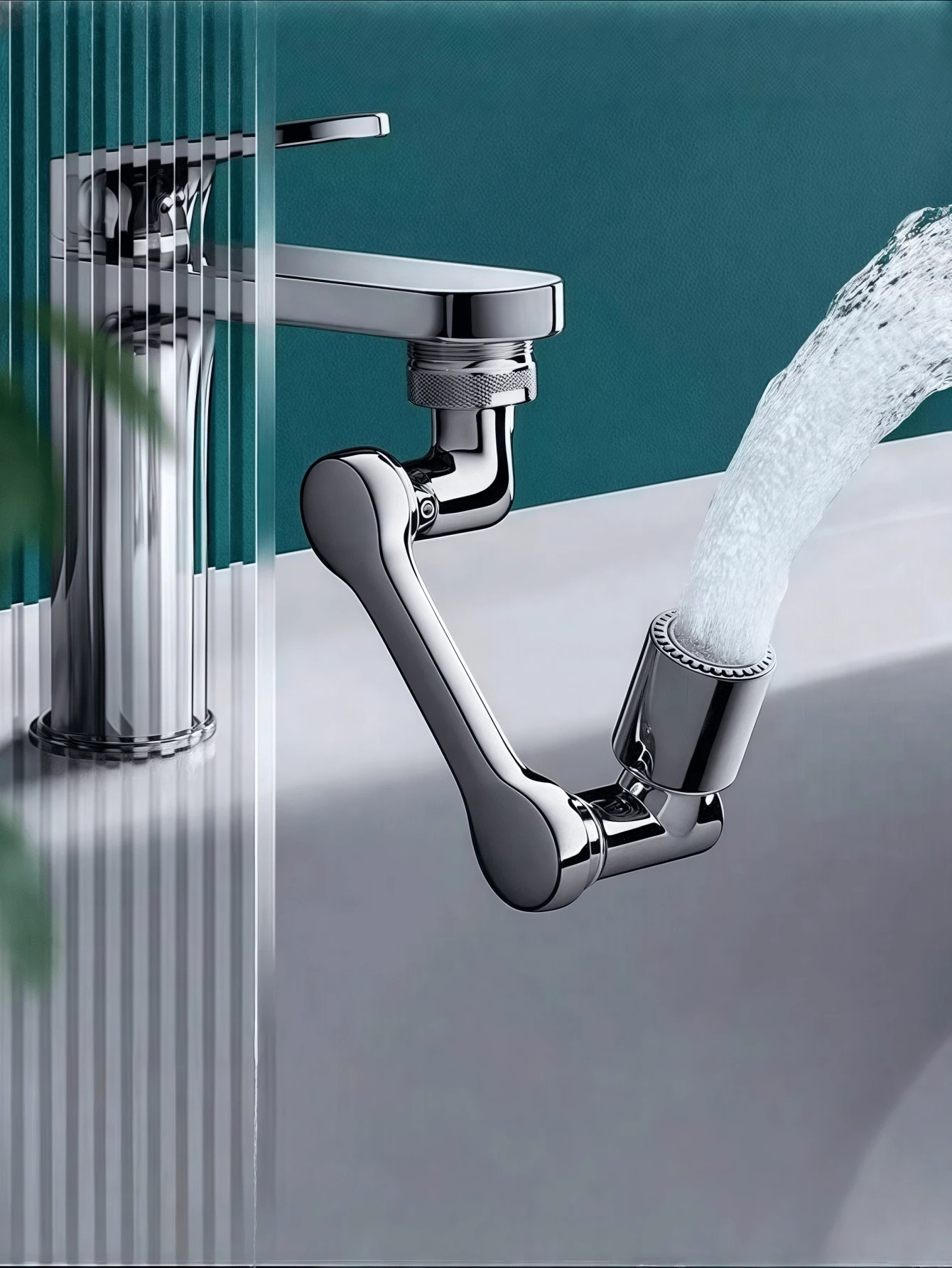 1pc 360° Rotating Faucet Aerator, Glacier Silver Adjustable Mechanical Arm Extension, Multi-Function Faucet Sprayer Head, Suitable For Kitchen And Bathroom, Essential Home Gift, Plastic Material, Suitable For Drinking Water - Multicolor - View 1