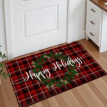 1 pièce Paillasson avec texte "Joyeuses Fêtes" et imprimé graphique, convient comme cadeau de Noël, décoration de Noël, en fausse laine, très absorbant et facile à nettoyer, idéal pour la décoration de la maison, le style campagnard, l'entrée, l'intérieur, la chambre, la cuisine, la salle à manger, le petit bureau/bureau à domicile, l'évier, la buanderie, le paillasson, le tapis de cuisine, tapis antidérapant - Multicolore - Voir 13