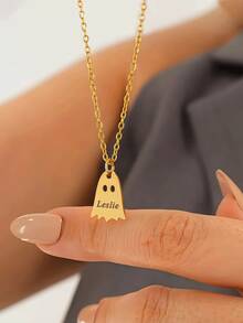1 Custom Halloween Ghost Necklace With Customizable Text Name And Durable Stainless Steel Material, Suitable As A Necklace Accessory To Give To Friends/Family/Classmates/Elegant And Fashionable Autumn And Winter. Customized Halloween Ghost Necklace - Stainless Steel Cute And Exquisite Jewelry,Clothing, Shoes & Jewelry