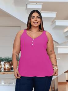 Duna Women's Plus Size Tank Top With Pearl Buttons GG G1 To G3 - 粉紅洋紅色 - 查看 6