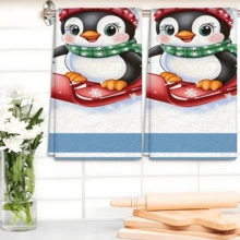2/4 pièces Serviettes à motif pingouin, cadeaux de Noël, décorations de Noël, serviettes microfibre super absorbantes et modernes pour la cuisine, la cuisson, la vaisselle, le nettoyage, les serviettes de toilette, la décoration de cuisine, cadeaux pour les voisins, les mamans, les anniversaires, les pendaisons de crémaillère pour les amis, les essentiels de cuisine, les nécessités quotidiennes