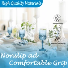 Plastic Wine Glasses,Plastic Goblets Vintage Style Cordial Drinking Glasses For Wedding Reception, Grand Event Party Supplies, Halloween And Christmas Party Supplies - Màu xanh hải quân - Xem 3