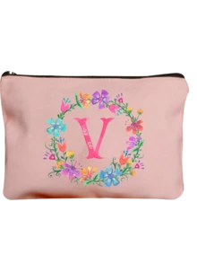 Necessaire Personalizada com Letra em Inglês, Necessaire de Maquiagem Floral em Aquarela na Moda, Necessaire de Cosméticos com Zíper Minimalista, Necessaire de Viagem com Zíper para Artigos de Toalete, Bolsa de Armazenamento para Esmalte de Unha, Bolsa Porta-Pincéis de Maquiagem (Conjunto de Presente), Necessaire de Cosméticos/Porta-Moedas