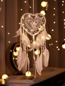 1 pieza Atrapasueños de forma de corazón hueco colgante, accesorio para decoración de boda, atrapasueños y campana de viento (las plumas son artificiales) - Multicolor - Ver 12