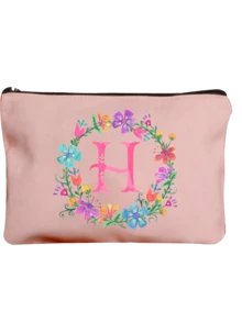 Necessaire Personalizada com Letra em Inglês, Necessaire de Maquiagem Floral em Aquarela na Moda, Necessaire de Cosméticos com Zíper Minimalista, Necessaire de Viagem com Zíper para Artigos de Toalete, Bolsa de Armazenamento para Esmalte de Unha, Bolsa Porta-Pincéis de Maquiagem (Conjunto de Presente), Necessaire de Cosméticos/Porta-Moedas