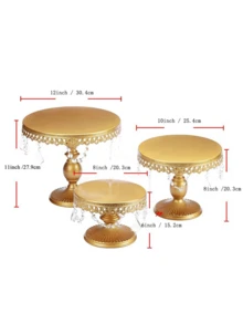 3Pcs Antique Cake Stand Set - Round Metal Cupcake Stands With Pendants And Beads - Elegant Dessert Display, For For Wedding, Birthday Party Decor, Gold/Champagne/Cream White,Holiday Decor,Christmas Gifts - 金色 - 查看 6
