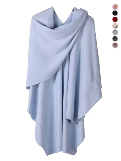 Oversized Knit Cape Wrap With Side Slits - Core-Spun Yarn Blanket Scarf, Adjustable Tie Belt For Women Christmas Gifts