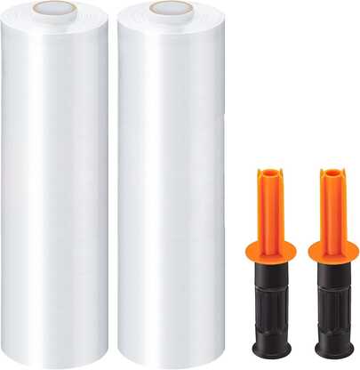 Stretch Wrap Film, 15 Inch X 1000 Feet Shrink Wrap For Pallet Wrap, Industrial Strength Stretch Wrap With Handles, Moving Wrapping Plastic Roll, 60 Gauge, 500% Stretch, Clear, 2-Pack