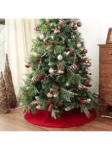 1pc Christmas Tree Skirt, Red Beige Knitted Holiday Tree Bottom Cover, Festive Round Rug, Classic Christmas Decoration, Warm Winter Home Decoration, Suitable For Living Room, Fireplace, Office, Holiday Celebration, Christmas Tree Bottom Decoration, Indoor Holiday Decoration Christmas Decorations Room Decor