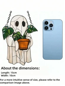 1 Pc Of Cute Ghost And Plant Decoration, 3mm Thickness Acrylic, Colorful Anti-Shatter Window Decoration, Horror Home Decoration, Halloween Window Decoration, Haunted House Aesthetic, Suitable For Home, Bedroom, Living Room, Wall Decoration (Please Tear Off The Protective Film Before Use, Acrylic Material, Not Glass Material) Halloween Decor Room Decor