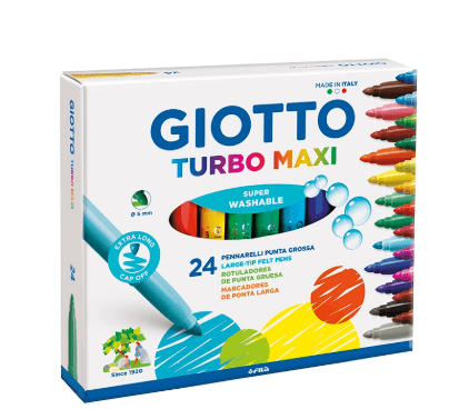 GIOTTO Turbo color MAXI, Pennarelli, Punta super resistente Ø 5 mm Colori assortiti, 12 o 24 pezzi tra cui scegliere QUALITÀ SUPERIORE GARANTITA
