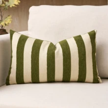 1pc/2pcs Green Striped Chenille Decorative Throw Pillow Cover, Soft Modern Abstract Bohemian Style Cushion Cover For Sofa, Bedroom, Living Room, Suitable For All Seasons, Also Can Be Used As Gift - Green - View 27