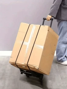 1pc Black Foldable Compact Hand Cart, Portable Shopping Trolley, Home Utility Cart With Telescopic Handle, For Luggage, Goods, Groceries - Multicolor - View 3