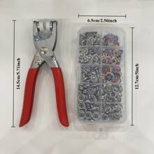 400/800个金属按扣，100/200套5爪按扣钳工具（带盒），按扣钳工具，适用于服装皮革手工缝纫金属爪按扣 - 銀色 - 查看 10