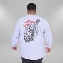 Men's Rock And Roll Metal Plus Size Long Sleeve T-Shirt 100% Cotton - Xám - Xem 1