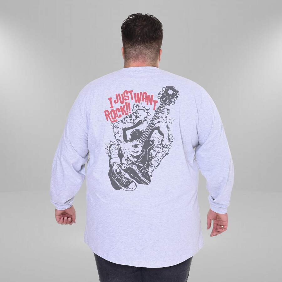 Men's Rock And Roll Metal Plus Size Long Sleeve T-Shirt 100% Cotton - Xám - Xem 1