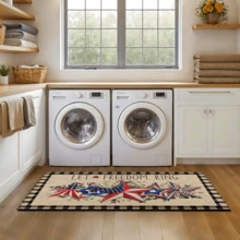 1pc Patriotic Plaid Pattern Printed Rug, Faux Wool Mat - Highly Absorbent, Easy To Clean, Suitable For Home Decor, Farmhouse, Entryway, Indoor, Room Decoration, Kitchen, Dining Room, Small Office/Home Office, Sink, Laundry Room, Doormat, Kitchen Mat, Non-Slip Mat