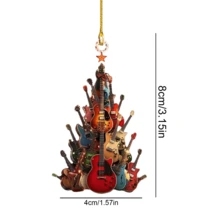 Set de 3 piezas de decoración acrílica con guitarra y árbol de Navidad - Regalo ideal para entusiastas de la música, logotipo plano 2D multifuncional adecuado para hogares, oficinas y porches - Perfecto para arte navideño interior/exterior, decoración de sala de música, señalización de escritorio, talla grande adecuado para Navidad