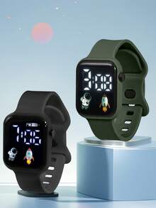 2 Stück / 1 Stück Neue LED-Anzeige Digitaluhr mit Astronauten-Flugzeug-Figur, 8-Schnallen-Armband, einfach und stilvoll, Paar-Uhr als Geschenk zum Valentinstag, Halloween, Weihnachten, Geburtstag für Freunde, die beste Wahl für Halloween, Weihnachten, Valentinstag, Muttertag, Feiertags-Geschenke