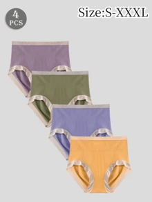 4pcs/Pack Women's Seamless High Waist Shaping Triangle Panties, Mixed Colors