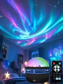 1pc Aurora Starry Sky Projection Light, Silver Hebei Aurora Starry Sky USB Projector Light, With Remote Control, Featuring 14 Different Lighting Effects Of LED Lights For The Milky Way, Starry Sky, And Aurora, Suitable For Room And Home Decoration Lights, Night Lights, Living Rooms, Bedrooms, Home Theaters, Birthdays, Parties, Camping, And Weddings. It Is A Perfect And Unique Decorative Atmosphere Light It Creates A Dreamy And Novel Atmosphere Of The Milky Way, Aurora And Starry Sky. It Is An Exquisite And Wonderful Gift! - Multi-color light - View 3