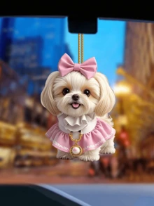 1pc Pink Acrylic Bow Cute Dog Decor Pendant, Suitable For Car Rearview Mirror, Home Room Decoration - Multicolor - View 5