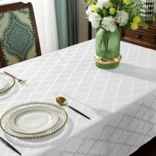 Tablecloth Rectangle 60 X 84 Inch, Damask Table Cloth, Heavy Weight Fabric Table Cover For Dining, Parties, Indoor, Outdoor, White Birthday Tablecloth, Floral Fitted Tablecloth For 6 Foot Rectangle Tables, Elegant Design