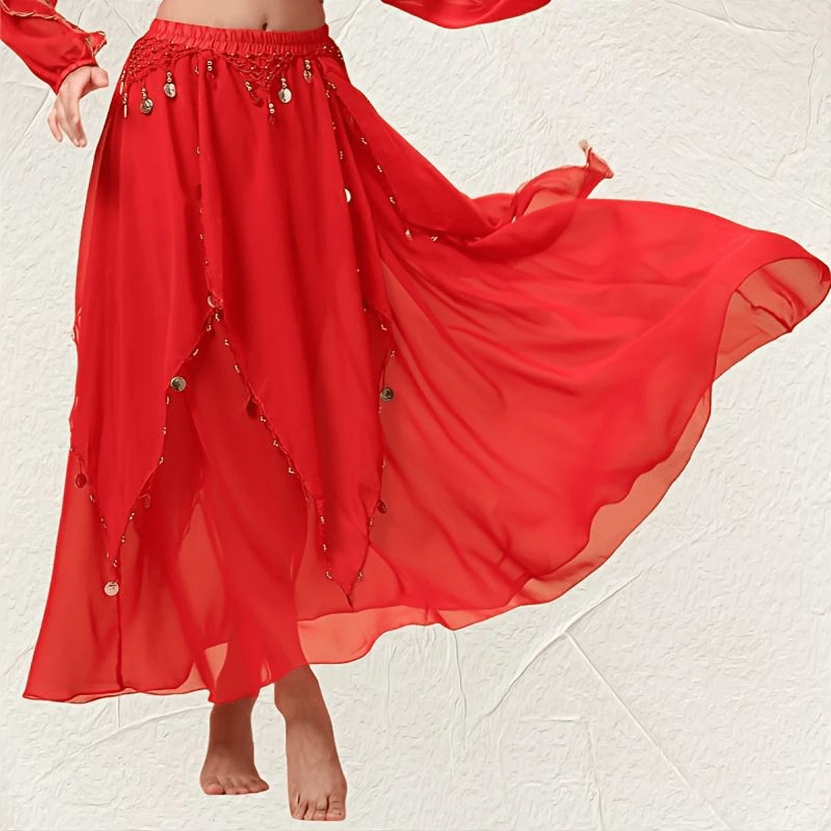 Women's Dance Skirt Belly Dance Long Skirt Swing Layered Skirt Party Festival Costume With Coins  Slit Skirt  Belly Dance Performance Competition Costume - 彩色 - 查看 1